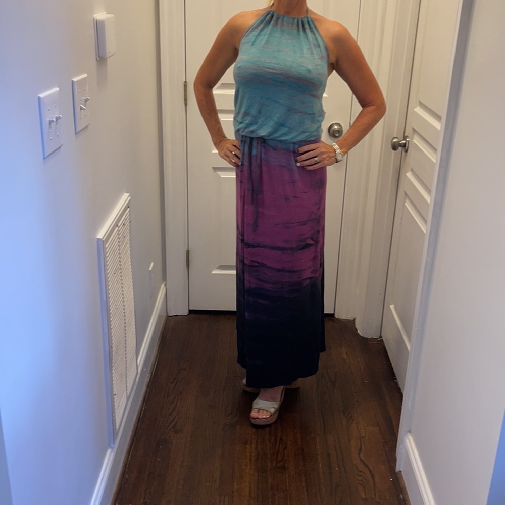 Hard Tail forever halter top maxi tie dye dress